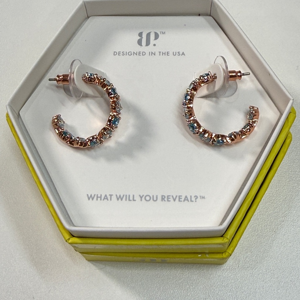 BP Jewelry Elegant Rose Gold Plated Aquamarine & Aqua Blu Cubic Zirconia hoop